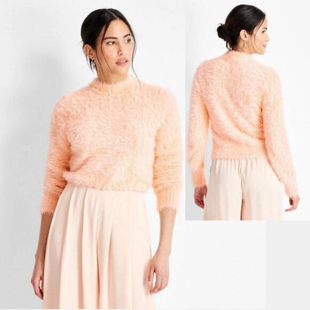 Future Collective Women's Crewneck Eyelash Sweater‎ Peach Orange Size XL